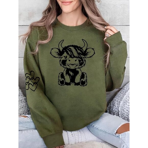 Women Highland Cow Sweatshirt Cute Cowgirl Gift Christmas Farm Long Sleeve - Picture 6 of 6